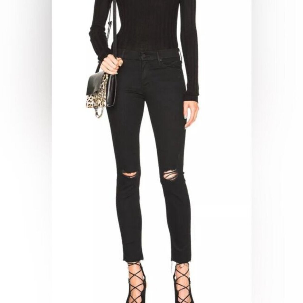 Mother Looker Ankle Fray black / guilty as sin skinny distressed jeans 28 EUC